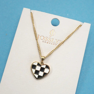 Tarnish Free Checker Heart Necklace