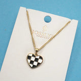Tarnish Free Checker Heart Necklace