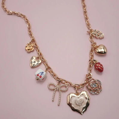 Strawberry Bow Flower Charm Necklace