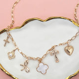 Clover Bow Cross Heart Flower Charm Necklace