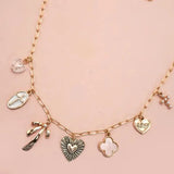 Porcelain Clover Cross Heart Charm Necklace