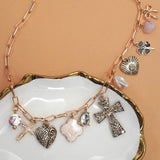 Clover Cross Heart Bow Charm Necklace