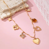 Hearts Clover Stone Charm Necklace