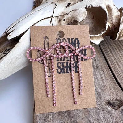 Rhinestone Coquette Bow Stud Drop Earrings