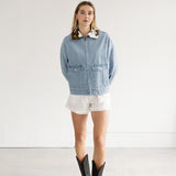 Boxy Denim Jacket Cow Collar