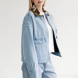 Boxy Denim Jacket Cow Collar