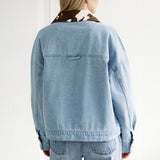 Boxy Denim Jacket Cow Collar