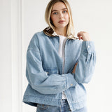 Boxy Denim Jacket Cow Collar