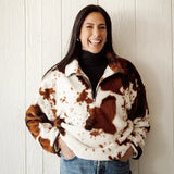 Cow Print Half Zip