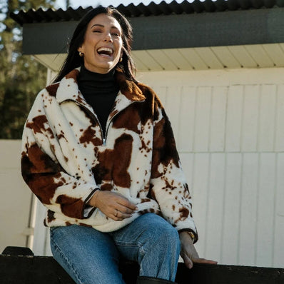 Cow Print Half Zip