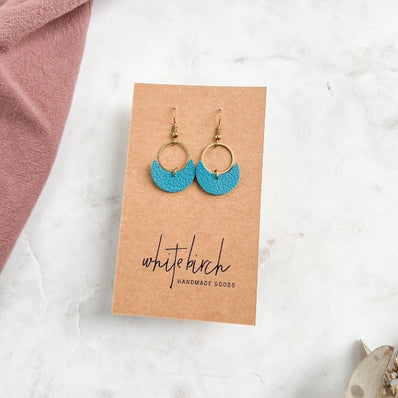 Leather Small Crescent & Brass Ring Earrings