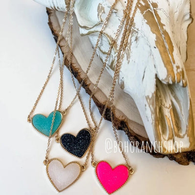 Druzy Heart Pendant Necklace