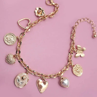 Enamel Flower Heart Charm Bracelet