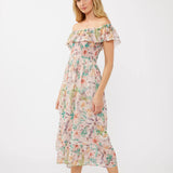 Floral Dust Off-Shoulder Midi Dress