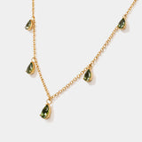 Gold Necklace w Green Stone Charms
