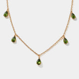 Gold Necklace w Green Stone Charms