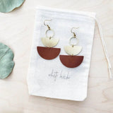 Leather & Brass Stacked Half Moon Earrings