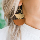 Leather & Brass Stacked Half Moon Earrings