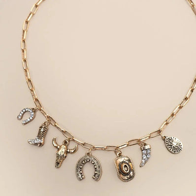 Western Hat Horseshoe Charm Necklace