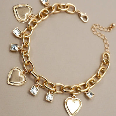 Heart Rhinestone Charm Bracelet