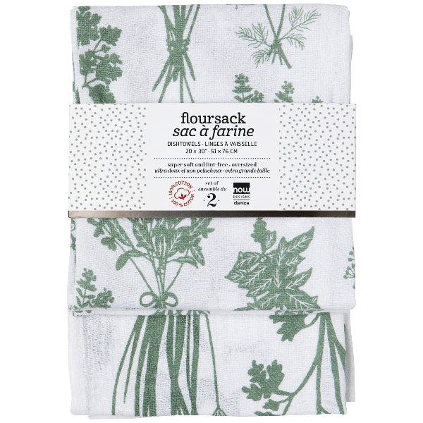 Fresh Herbs Floursack Dishtowels Set/2