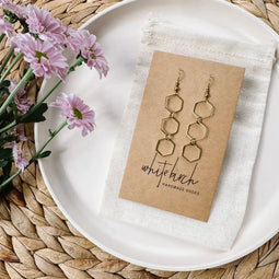 Brass Triple Hexagon Dangle Earrings