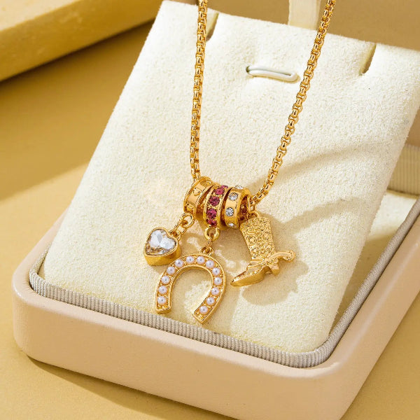 Western Rhinestone Horseshoe Charm Necklace
