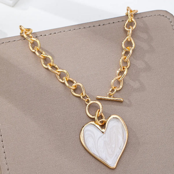 White Inlay Heart Toggle Necklace