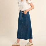 Knotted Long Denim Skirt