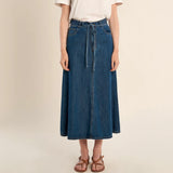 Knotted Long Denim Skirt