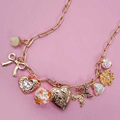 Heart Locket Butterfly Charm Necklace