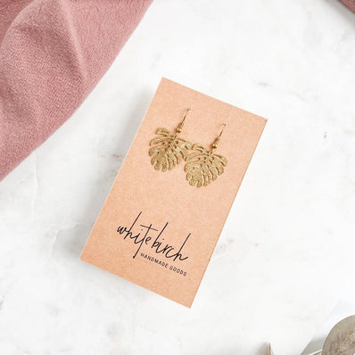 Brass Monstera Leaf Earrings