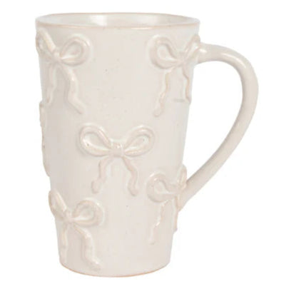 White Bow Textured Stoneware Tall Mug