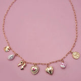 Pink Porcelain Bow Heart Charm Necklace