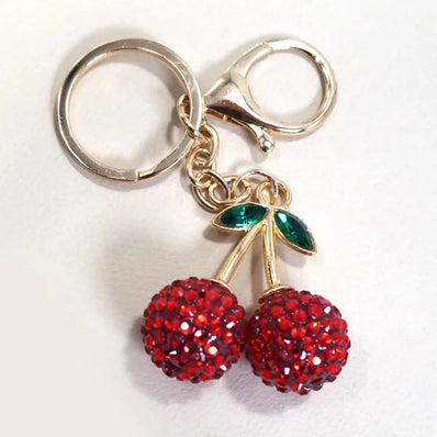 Rhinestone Cherry Drop Keychain