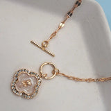 Rhinestone Rose Pearl Charm Toggle Necklace