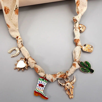 Boot Cactus Scarf Charm Necklace