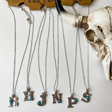 Initial Stamped Turquoise Stone Necklace