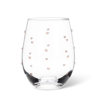 Stemless Wine W/ Pink Hearts