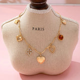 Hearts Clover Stone Charm Necklace