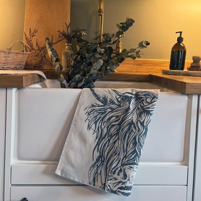 Linen Tea Towel - Highland Cow
