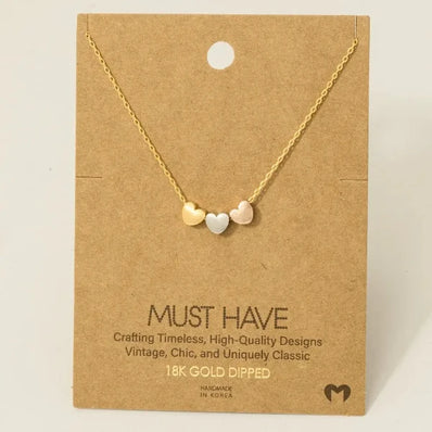 Dainty Three Heart Pendant Necklace
