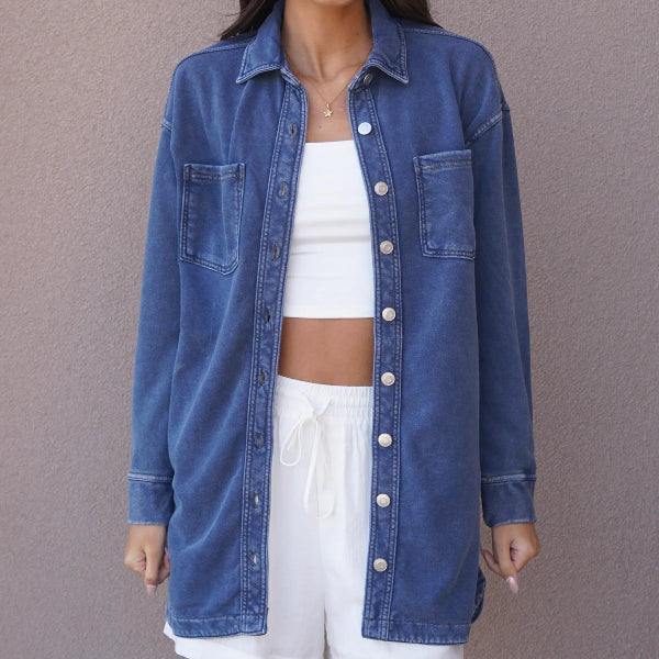 Tiffany Denim Look Mini Shirt Dress