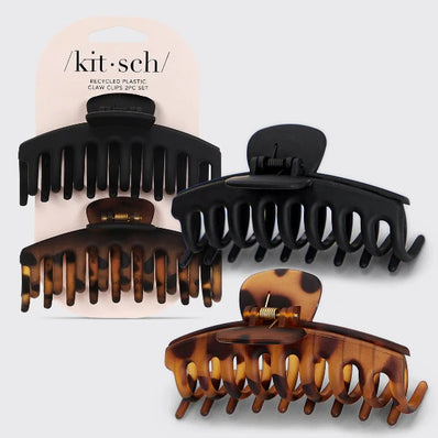 Black & Tort Oversized Matte Claw Clips Set/2