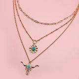 Turquoise Bull Head Layered Necklace