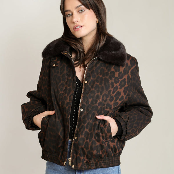 Padded Leopard Bomber Jacket