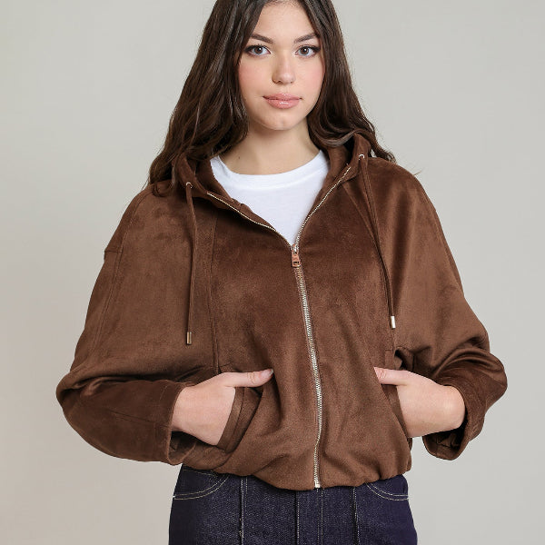 Forrest Faux Suede Hooded Bomber