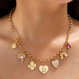 Vintage Floral Heart Stone Charm Necklace