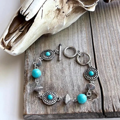 Western Concho Stone Linked Bracelet