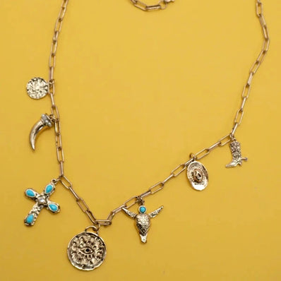 Western Cross Cowboy Hat Charm Necklace